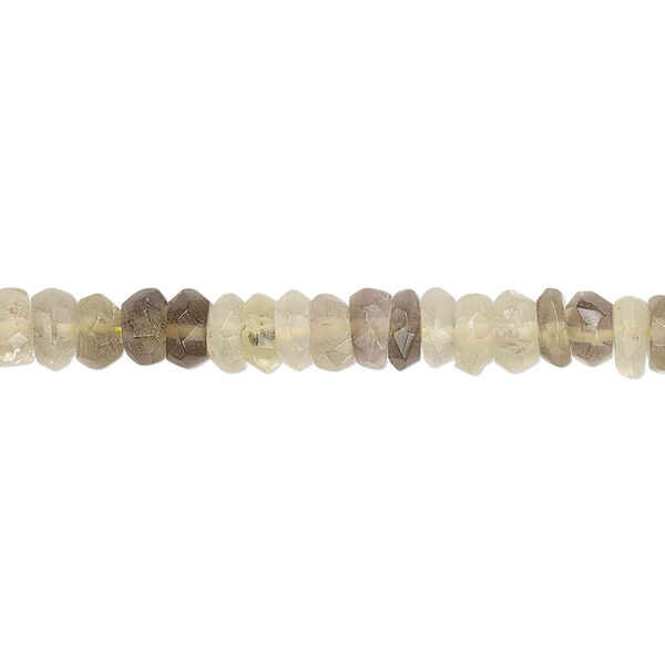 Bead, quartz (natural / heated / irradiated), 4x2mm-6x3mm hand-cut faceted rondelle with 0.4-1.4mm hole, C+ grade, Mohs hardness 7. Sold per 12-inch strand. image number 0