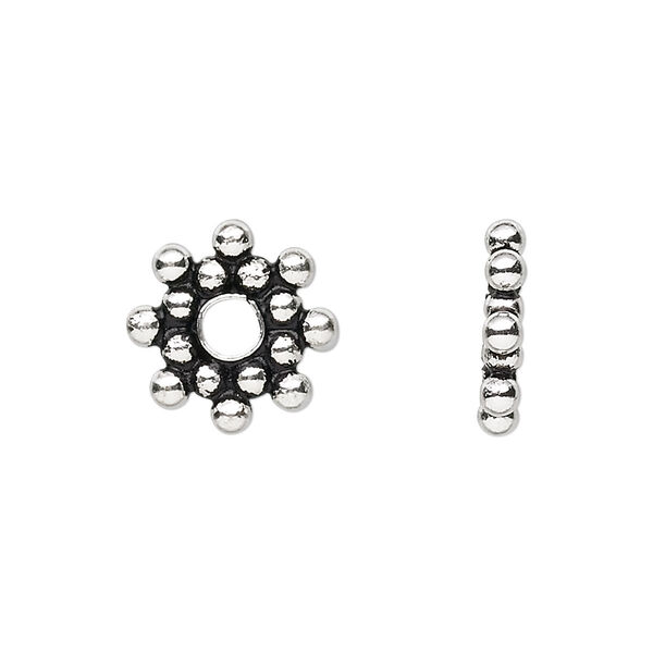 Bead, sterling silver, 14x3mm snowflake rondelle. Sold per pkg of 2. image number 0