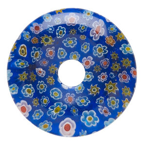 Focal, millefiori glass 1pkg1, translucent cobalt blue and multicolored, 39-40mm undrilled donut.