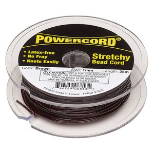 Cord, Powercord®, elastic, brown, 1mm, 14-pound test. Sold per 25-meter spool.