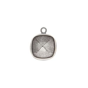 Drop, Almost Instant Jewelry®, antique silver-plated brass, 14mm rounded square with 12mm cushion setting. Sold per pkg of 4.