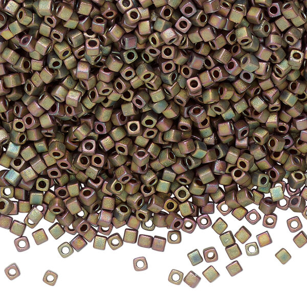 Seed bead, Miyuki 1pkg10g, glass, 1.8 square, opaque iris matte khaki (SB-2035) image number 0