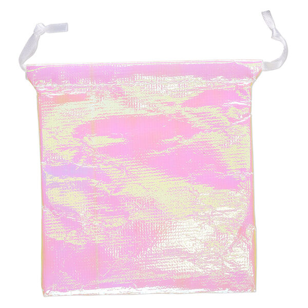 Pouch, satin, fluorescent white, 4-1/2 x 4 inches with drawstring. Sold per pkg of 12. image number 0