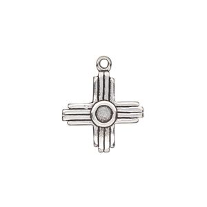 Drop, antiqued sterling silver, 17mm single-sided Zia symbol. Sold individually.