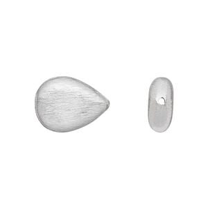 Bead, silver-plated brass, 16x12mm brushed flat teardrop. Sold per pkg of 2.