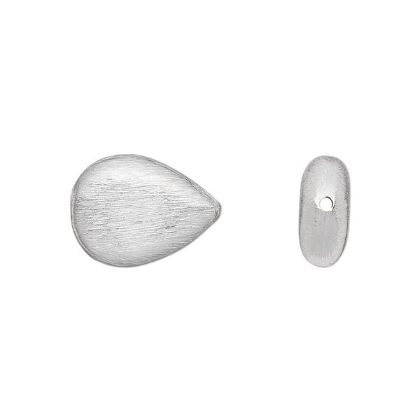 Bead, silver-plated brass, 16x12mm brushed flat teardrop. Sold per pkg of 2. image number 0