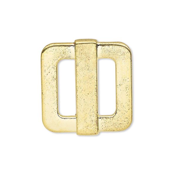 Slide, gold-finished "pewter" (zinc-based alloy), 25x23mm single-sided rectangle, 14x4mm hole. Sold per pkg of 4. image number 0
