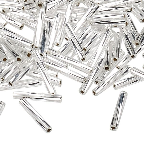 Bugle bead, Miyuki, glass, opaque silver, (TW1), 12x2mm twisted. Sold per 50-gram pkg. image number 0