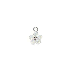 Charm, crystals and sterling silver, white opal, 8mm flower. Sold per pkg of 2.