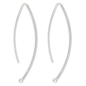 Ear wire 1pkg2 sterling silver, 56mm marquise / 3mm ball, 19 gauge 1 pair