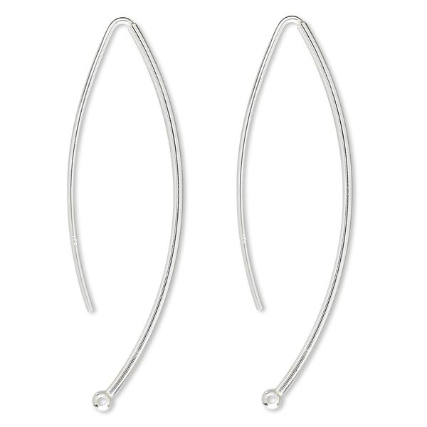 Ear wire 1pkg2 sterling silver, 56mm marquise / 3mm ball, 19 gauge 1 pair image number 0