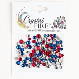 Flat back mix 1pkg144 crystal / capri blue / Siam foil back, Crystal Fire®, 3.00-4.80mm round SS12