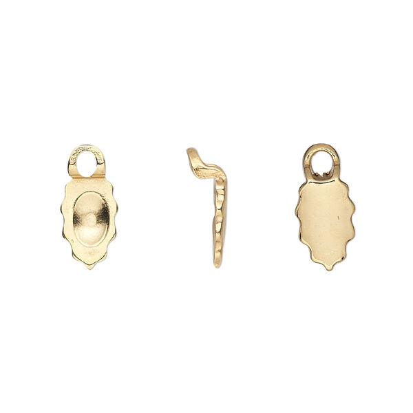 Bail, Aanraku®, glue-on earring, 18Kt gold-plated "pewter" (zinc-based alloy), 13x6mm with 9x6mm leaf flat base. Sold per pkg of 24. image number 0