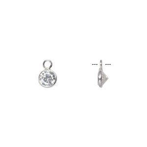 Drop, cubic zirconia and sterling silver, clear, 5.5mm faceted round. Sold per pkg of 2.