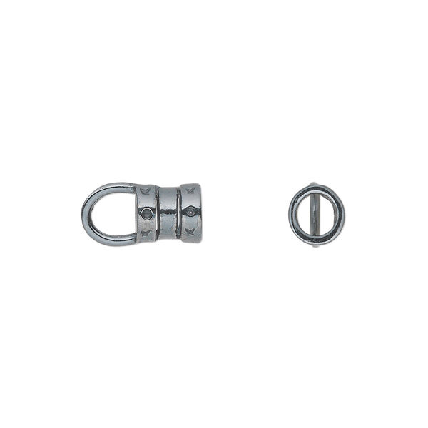 Crimp end, JBB Findings, gunmetal-plated pewter (tin-based alloy), 7x6mm tube with loop, 4mm inside diameter. Sold per pkg of 2. image number 0
