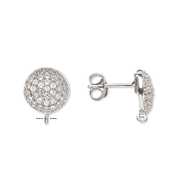 Earstud, white topaz (natural) and antiqued sterling silver, 12mm round with open loop. Sold per pair. image number 0