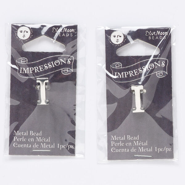 Bead, silver-finished "pewter" (zinc-based alloy), 16x9mm top-drilled letter "I" with 2mm hole. Sold per pkg of 2. image number 0