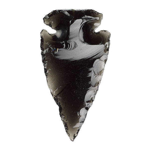 Focal, black obsidian (natural), opaque to semitransparent, 36x18mm-48x22mm hand-knapped undrilled arrowhead, B- grade, Mohs hardness 5 to 5-1/2. Sold individually. image number 0