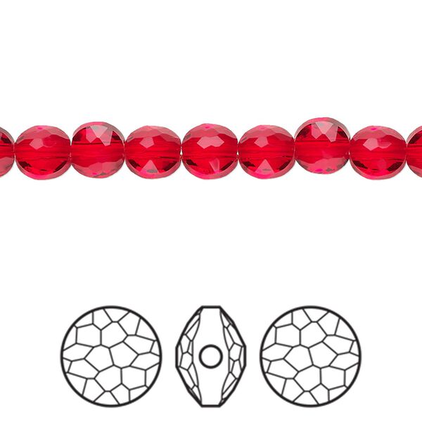 Bead 4pk light siam, Crystal Passions® 6mm puffed round 5034 image number 0