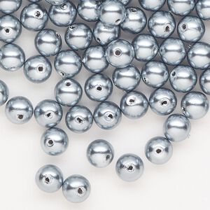 Bead, acrylic pearl, blue-grey, 6mm round. Sold per 58-inch strand.