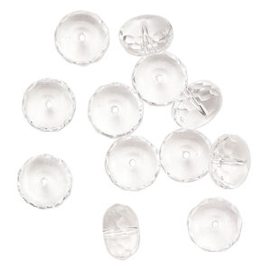 Bead, Czech fire-polished glass, clear, 14x9mm faceted rondelle. Sold pkg of 12.