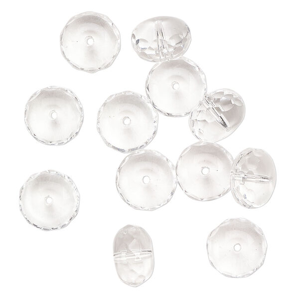 Bead, Czech fire-polished glass, clear, 14x9mm faceted rondelle. Sold pkg of 12. image number 0