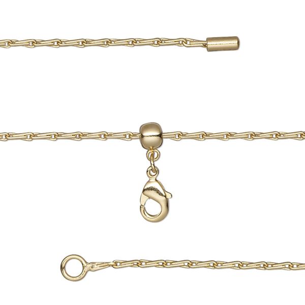 Chain, silicone and gold-finished brass, 1.4mm teardrop, adjustable from 16 to 23-1/2 inches with lobster claw clasp and adjustable slider bead. Sold individually. image number 0