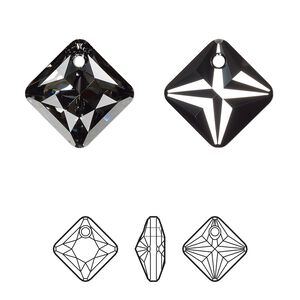 Drop 1pk crystal silver night, Crystal Passions® 16mm pendant princess cut 6431