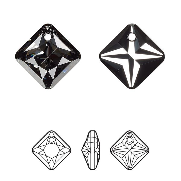 Drop 1pk crystal silver night, Crystal Passions® 16mm pendant princess cut 6431 image number 0