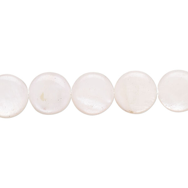 Mother-of-pearl shell 1pkg1, puffed flat round bead 15 inch light blush 9-11mm image number 0