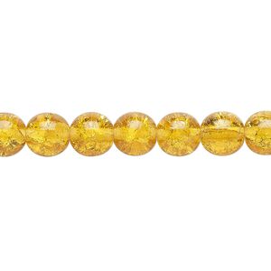 Bead, Czech crackle glass druk, honey, 8mm round. Sold per 15-1/2" to 16" strand, approximately 50 beads.