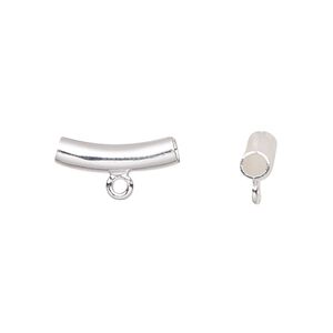 Bead, silver-plated brass, 14x4mm curved tube with loop. Sold per pkg of 20.