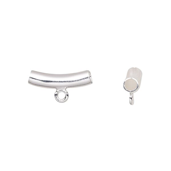 Bead, silver-plated brass, 14x4mm curved tube with loop. Sold per pkg of 20. image number 0