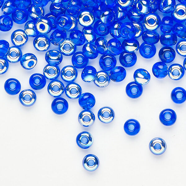Seed bead glass pkg/1pkg1 #6 round, translucent royal blue AB image number 0