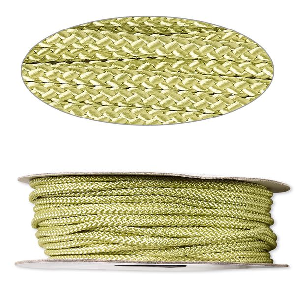 Cord, nylon, lime green, 3mm round. Sold per 100-foot spool. image number 0