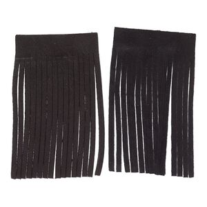 Component, Realeather®, deerskin leather (dyed), black, 3 x 2-inch fringe with 1/8 inch wide strips. Sold per pkg of 2.