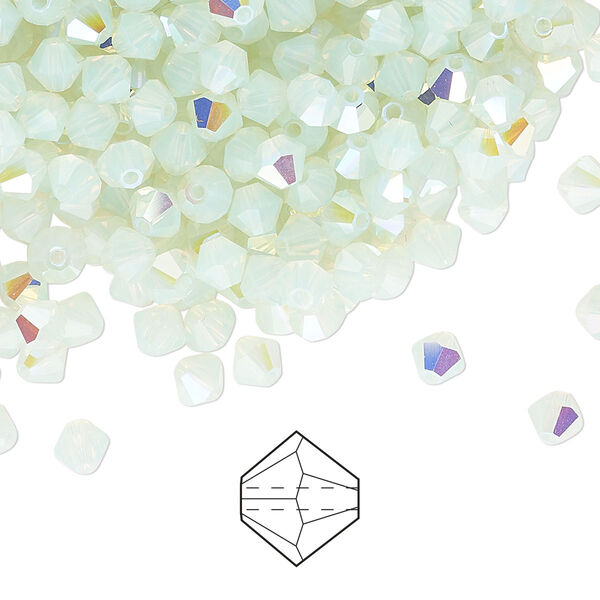 Bead 48pk chrysolite opal AB, Preciosa Czech crystal 4mm bicone image number 0