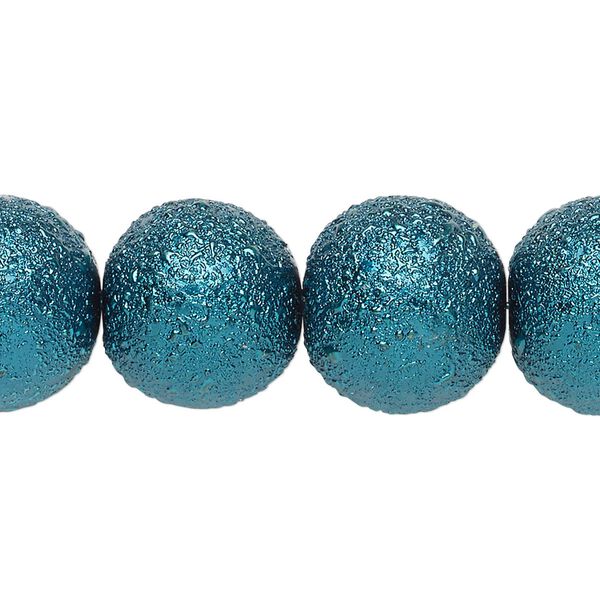 Bead, glass, opaque teal, 16mm textured round. Sold per 15-1/2" to 16" strand. image number 0
