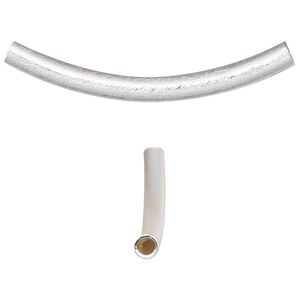 Bead, silver-plated brass, 36x3mm textured curved tube. Sold per pkg of 10.