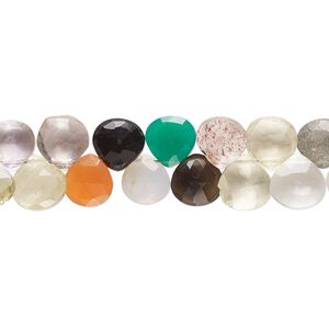 Multi-gemstone 1pkg1, hand-cut top-drilled faceted puffed teardrop bead 7 inch 6x5mm-7x7mm