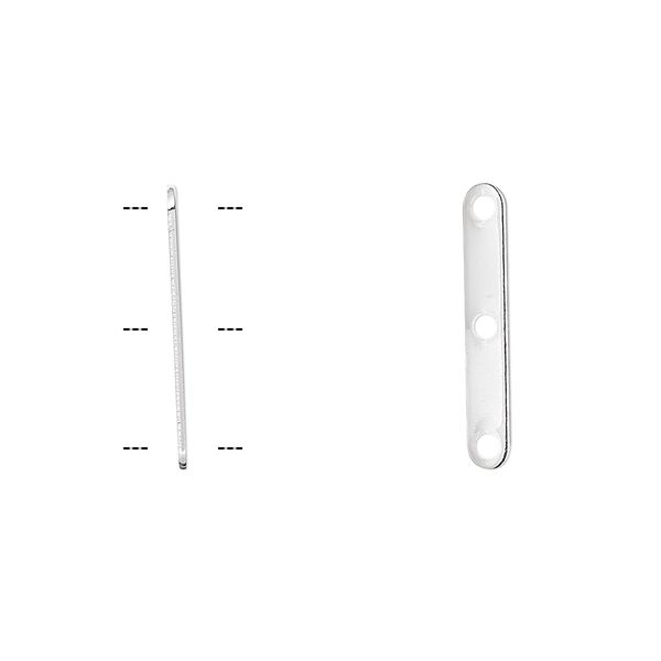 Spacer bar, silver-plated brass, 19x3mm 3-strand, fits up to 8mm bead. Sold per pkg of 100. image number 0