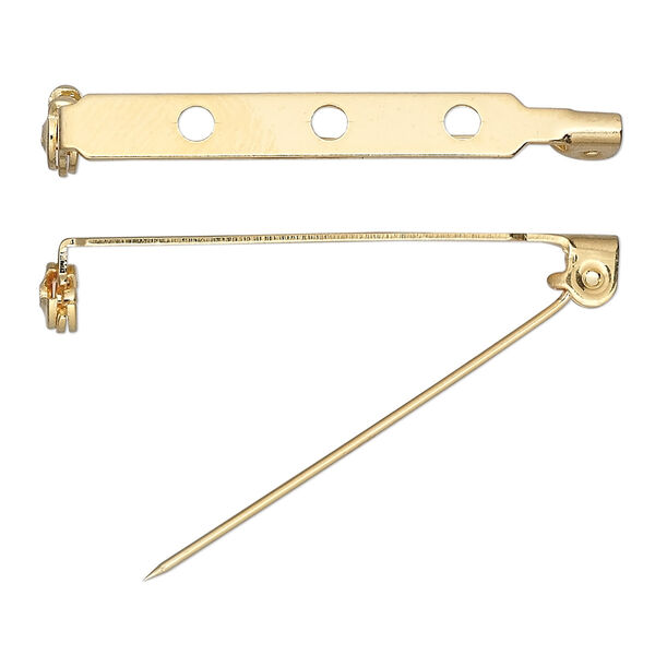Pin back, gold-plated steel, 1-1/2 inches with locking bar. Sold per pkg of 100. image number 0
