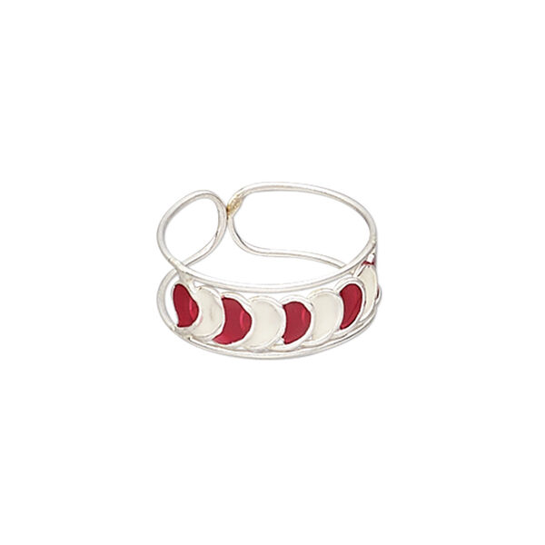 Ring, enamel and silver-plated brass, red and white, 7mm wide, adjustable. Sold individually. image number 0