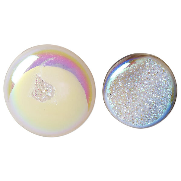 Druzy agate 1pkg2, hand-cut non-calibrated dichroic round cab C grade, 23-41mm image number 0