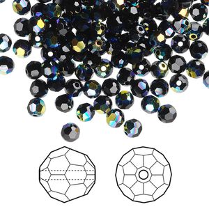 Bead 144pk jet AB, Crystal Passions® 4mm round 5000