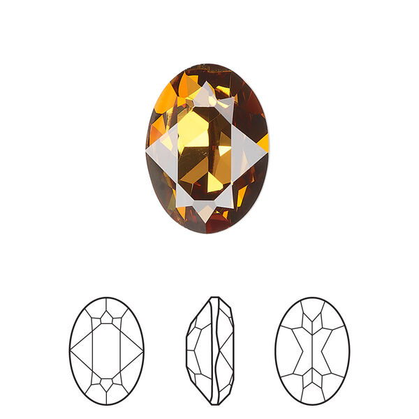 Fancy stone 6pk light amber foil back, Crystal Passions® 18x13mm oval 4120 image number 0