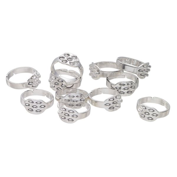 Ring, silver-finished brass, adjustable, 9.5mm with 7 loops. Sold per pkg of 12. image number 0