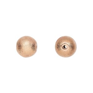 Bead, copper-plated copper, 10mm brushed round. Sold per pkg of 8.