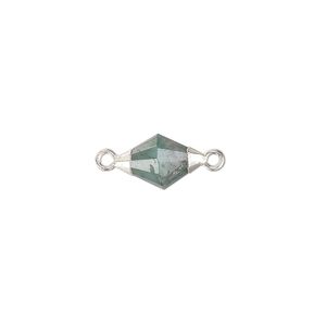 Emerald / copper / sterling silver 1pkg1, silver-plated hand-cut faceted bicone link 13x8mm