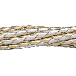 Bolo cord, leatherette, gold and silver, 3.5-4mm round. Sold per pkg of (10) 36-inch lengths.